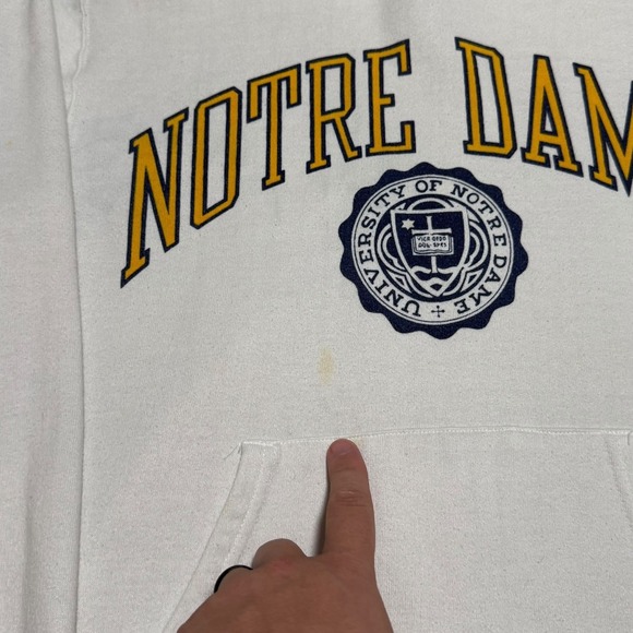 Vintage 90s Notre Dame University Stained White Hoodie Sweatshirt Women's XL - Picture 3 of 12
